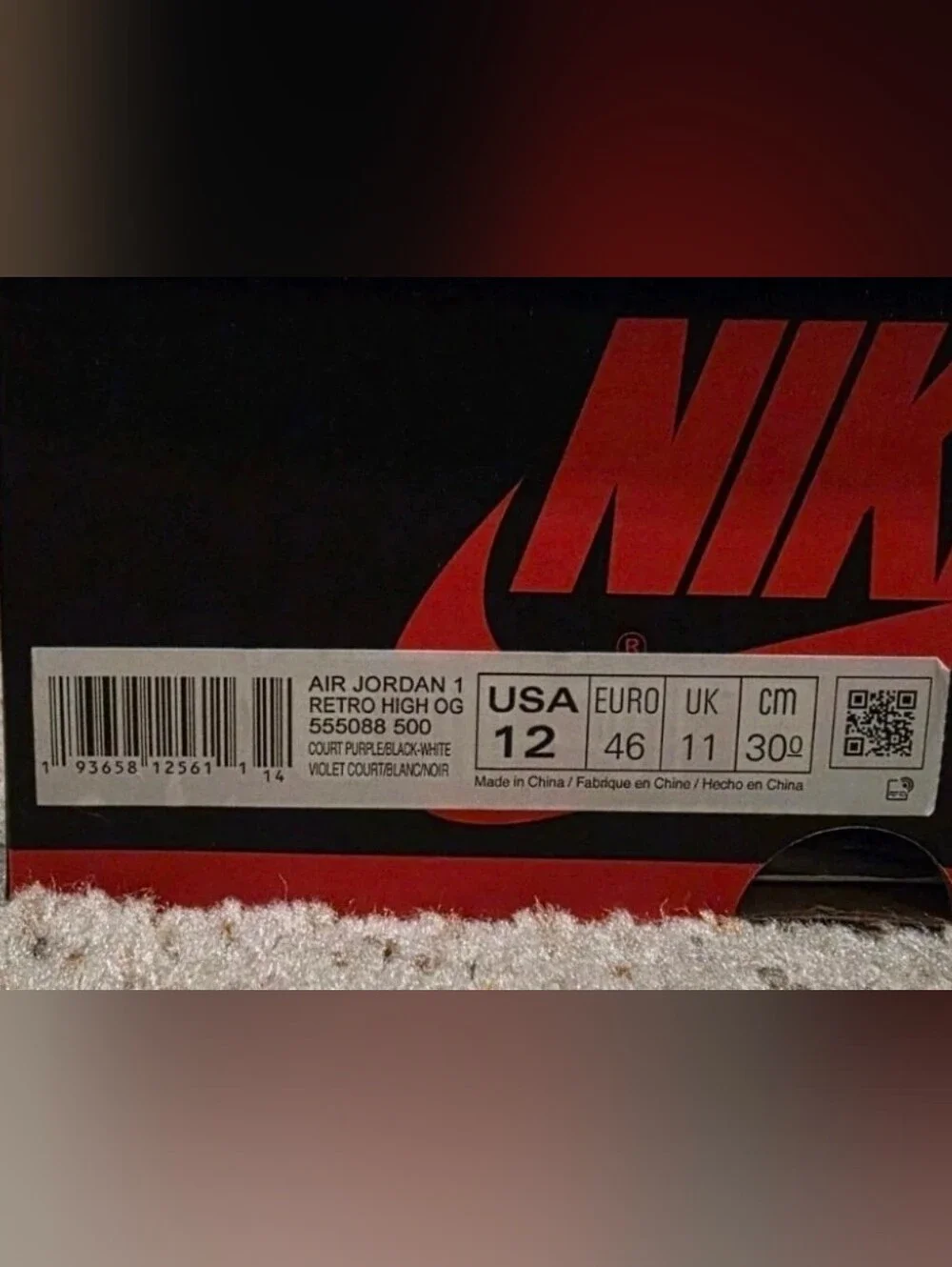 Size 12 Mens - Jordan 1 Retro OG High Court Purple 2.0 - 555088-500